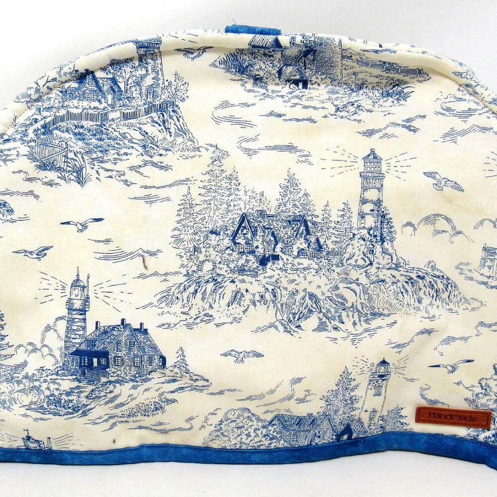 Share Toaster Cover 2 Slice Blue White Fabric Handmade Lighthouses EUC